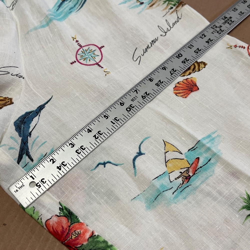 Vintage Hot Cotton Marc Ware Womens S Beach Island Surf Print White Linen Pant - Picture 13 of 14